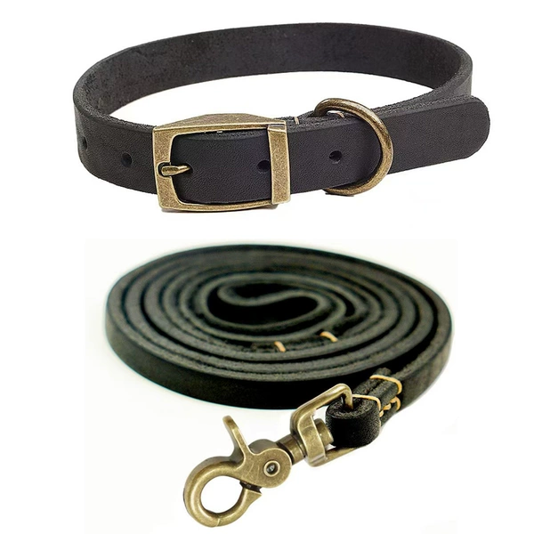 Black + cowhide traction rope [see size chart for rope length] - S width 1.0, neck circumference 18-22CM [recommended 5-8 pounds]