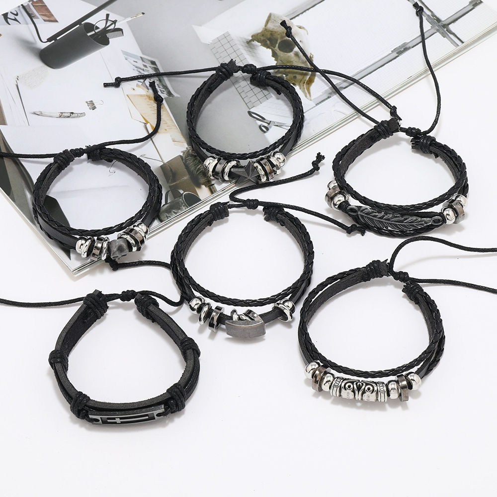 Waves Pattern Punk Waves Pu Leather Men's Bangle Men Cord & Leather Bracelets