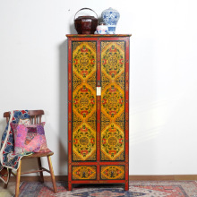 藏式彩绘衣柜民宿特色整体手绘高柜做旧彩漆实木柜储物柜道心中式