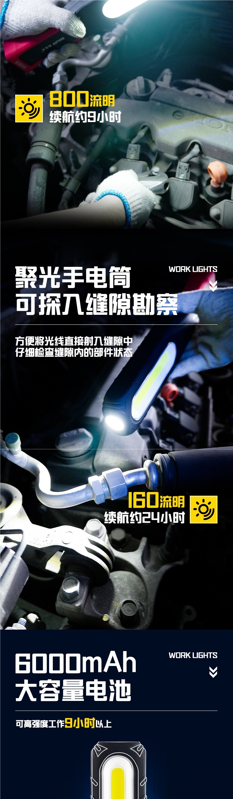 Snive Work Light Rechargeable Inspection Super Long-Lasting Cob Multi-Functional Auto Repair Strong Light Magnetic Led Repair Light