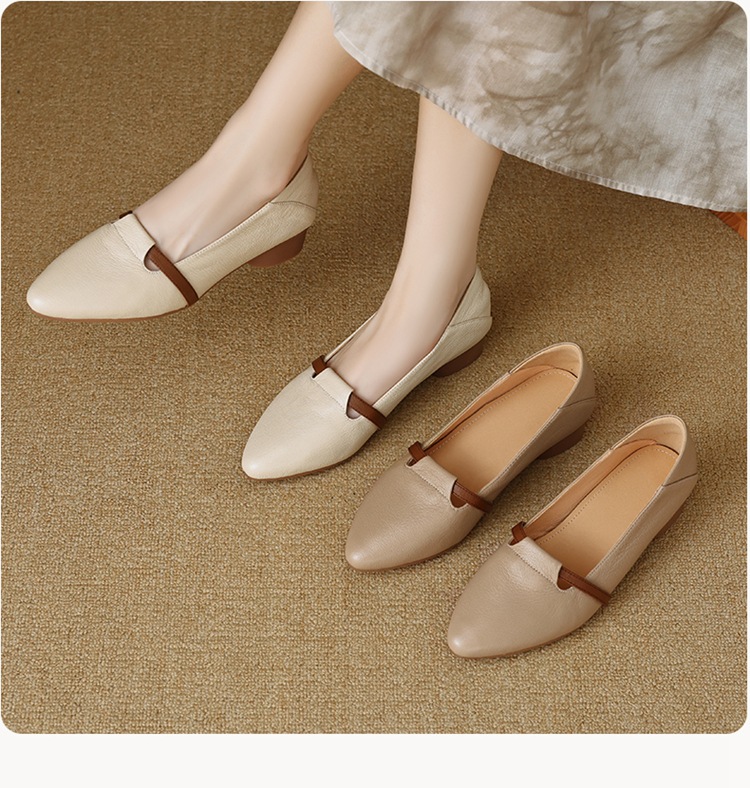Giày cao gót nữ mũi nhọn da cừu gót thô 5 cm phối màu — đen chi tiết 1