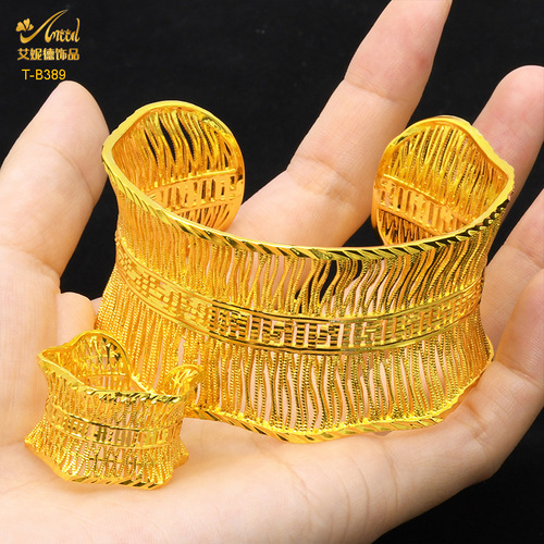 24K Dubai Flower Copper Bracelet Hot Selling Sand Gold Accessory Indian Lady Adjustable Jewelry Gift Wholesale