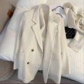 双面69%羊毛呢中长款大衣高级西装外套女白色2024秋冬季新款保暖