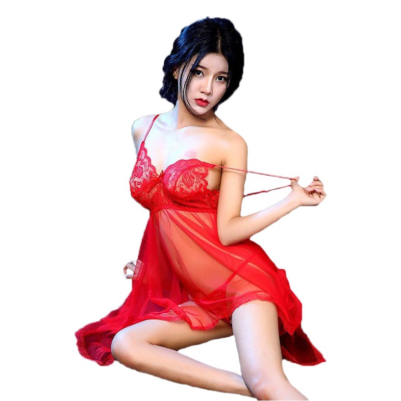 Lencería sexy europea y americana más el tamaño de malla falda Liga desgaste transparente tentación expuesta al pecho pijamas de encaje Latino