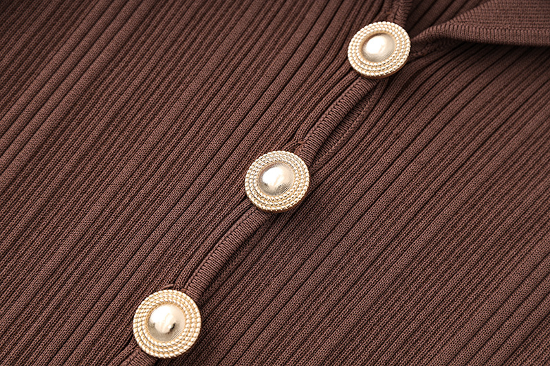 Women's Long Sleeve Blazer Collar Midi Dress Metal Buttons Rib Knit Bodycon Elegant Office Evening Wear Slip Dress_ecoleips.com