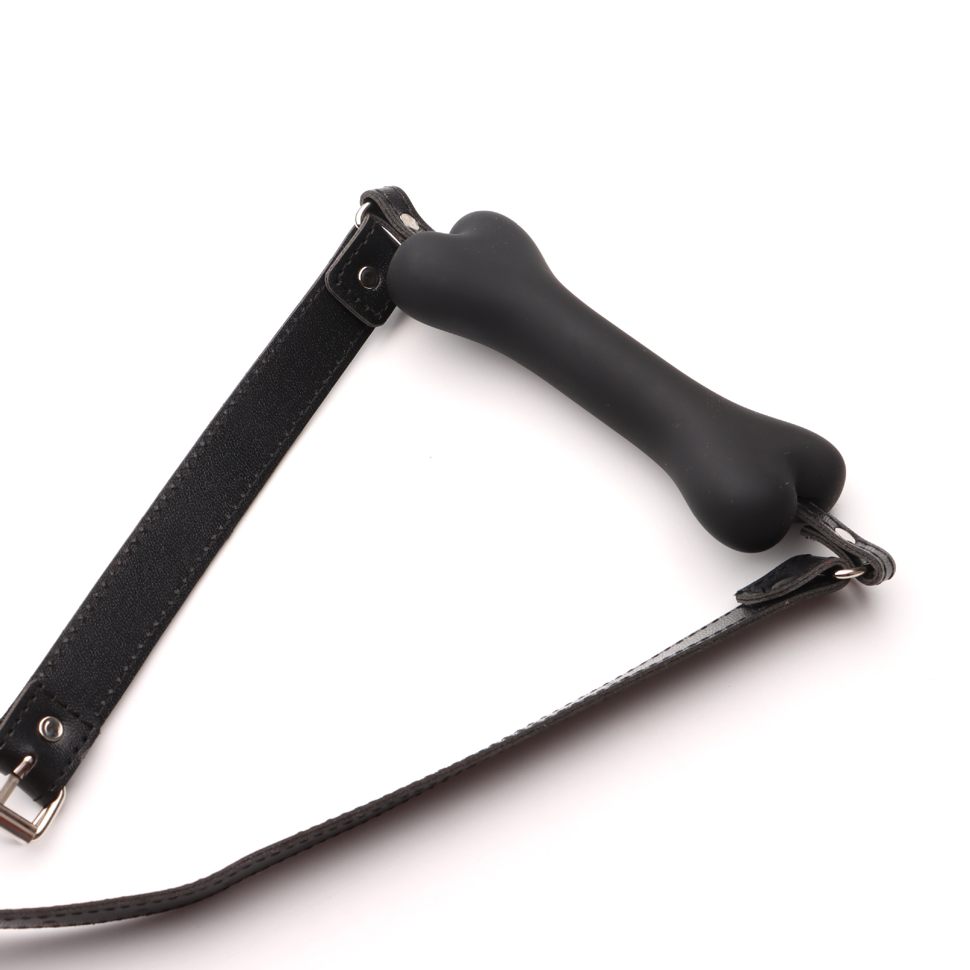 Silicone Dog Bone Mouth Gag with Leather Straps for Couples — detail image 4