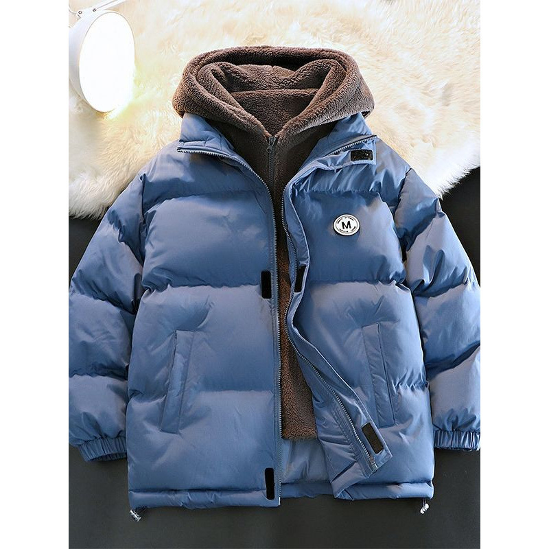 Otoño y invierno nuevo diseño de capuzas sueltas de tamaño grande falso de dos piezas de abrigo de moda adolescente casual grueso abrigo de algodón cálido