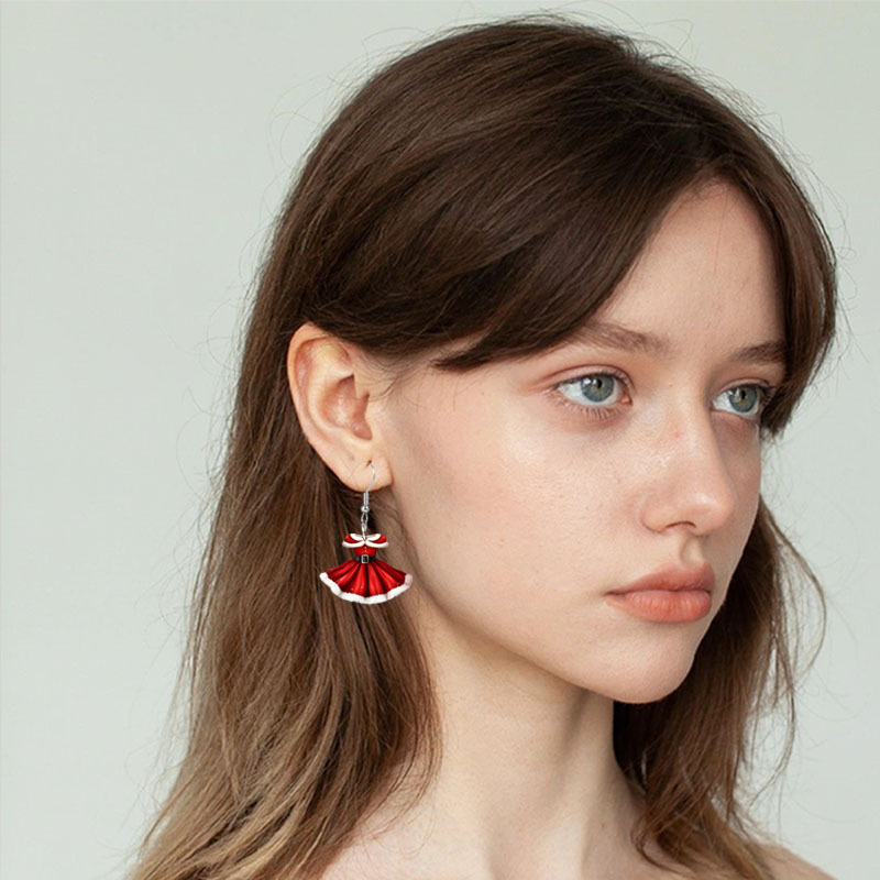 Christmas Festival 1 Pair Christmas Casual Dresses Printing Arylic Drop Earrings