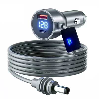 Cross-border bestseller: The fourth-generation 30V digital display boost car charger with waterproof power cable, multifunctional 3-in-1 car charger (Mobil şarj cihazları) - gray-high-voltage-car-charger-with-digital-display-30v2a-waterproof-dc-2m
