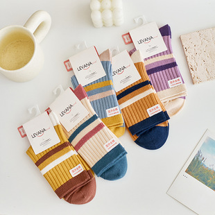 Cotton socks women's autumn and winter mid-barrel loda warm thick anti-odor sweat-absorbent skin-friendly all-match striped women's piled socks