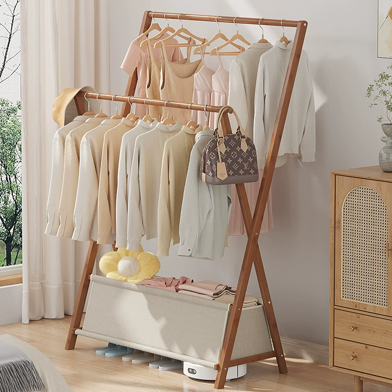 Напольная вешалка для спальни, складная вешалка для хранения из цельного дерева, бытовая непространственная вешалка для хранения на балконе, вешалка для одежды