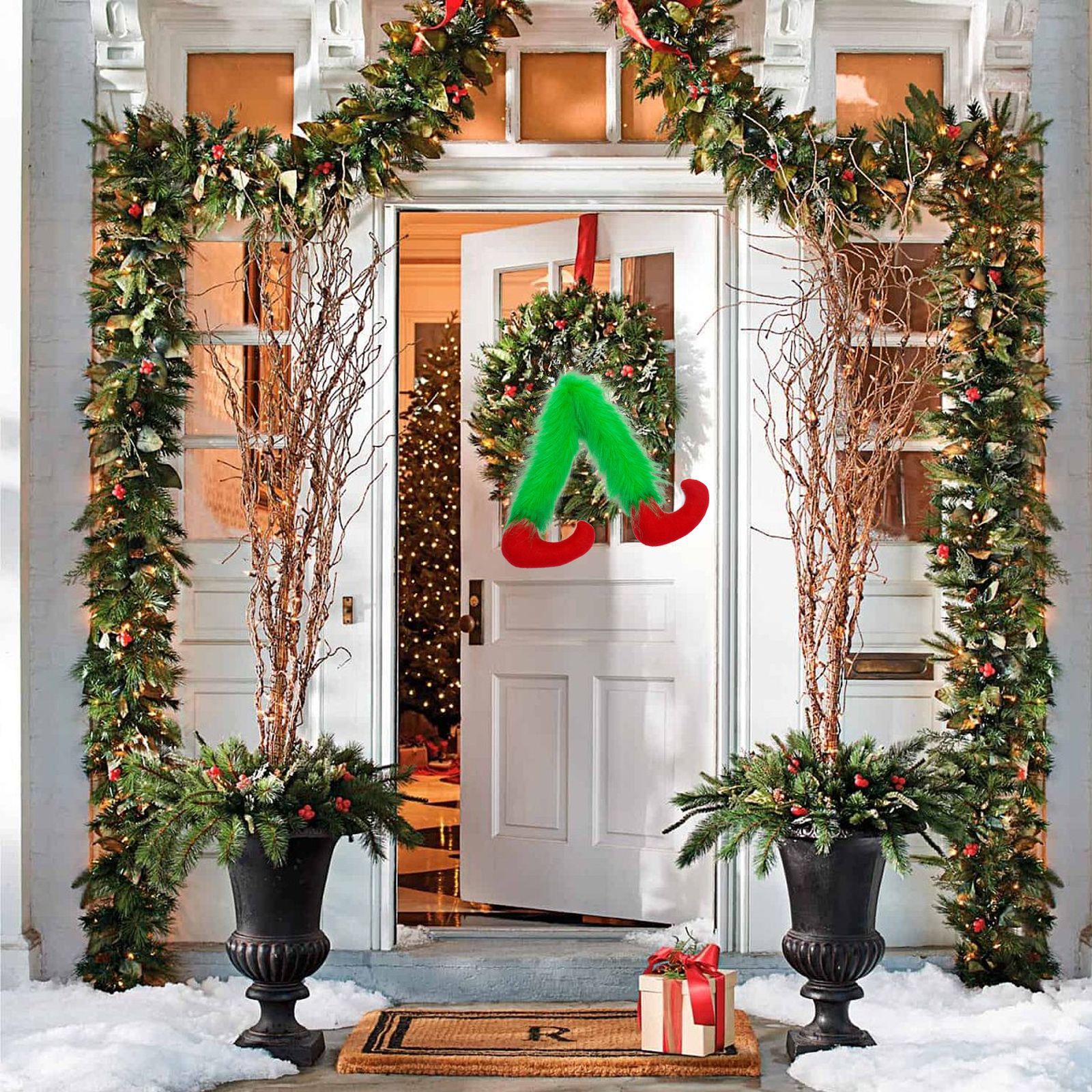 Decoración del Festival de Navidad transfronterizo Grinch verde artificial pata árbol decoración Santa Claus elfo agrupamiento decoración de Navidad