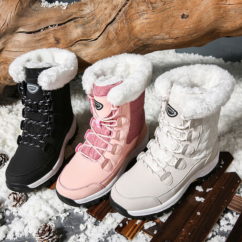 Invierno de alta altura de algodón botas de nieve de suela gruesa de mujer calentamiento de terciopelo grueso botas de mujer zapatos casuales