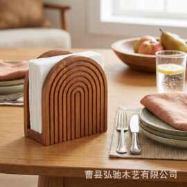 跨境木制餐巾纸收纳架家用桌面收纳架波西米亚风格纸巾架
