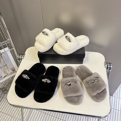 千元级别~厚底毛毛女一字拖鞋女2025秋冬季新款网红休闲外穿拖鞋