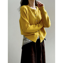 言双 韩系多色圆领毛衣开衫女 秋季百搭叠穿外搭针织外套P992