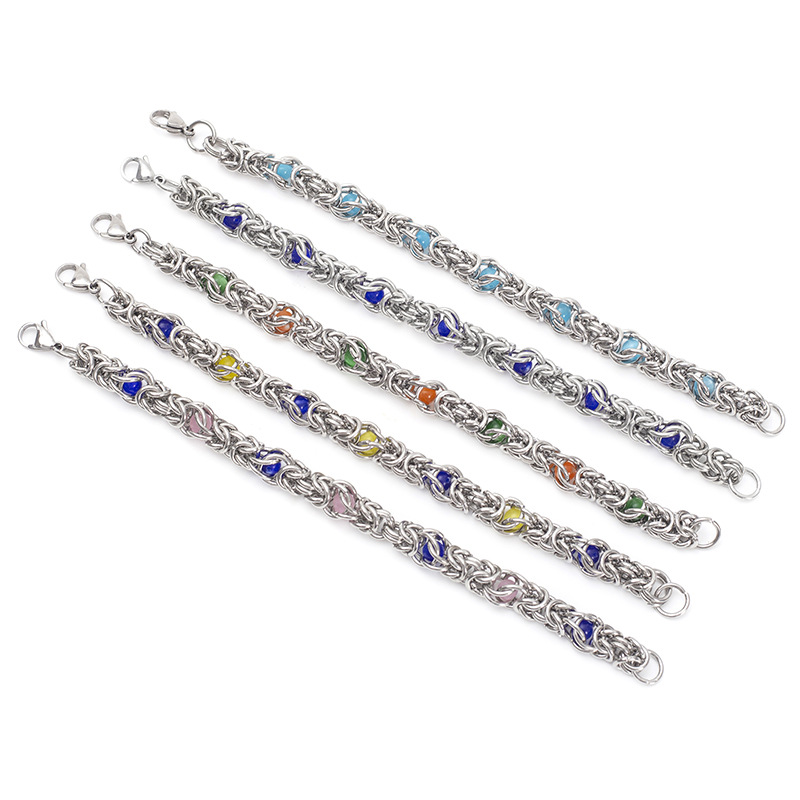 Cross-Border Men's Jewelry Colorful Blue Cat's Eye Handmade Bracelets Men's Trendy Titanium Steel Chains European and American Accessories Women's Wholesale