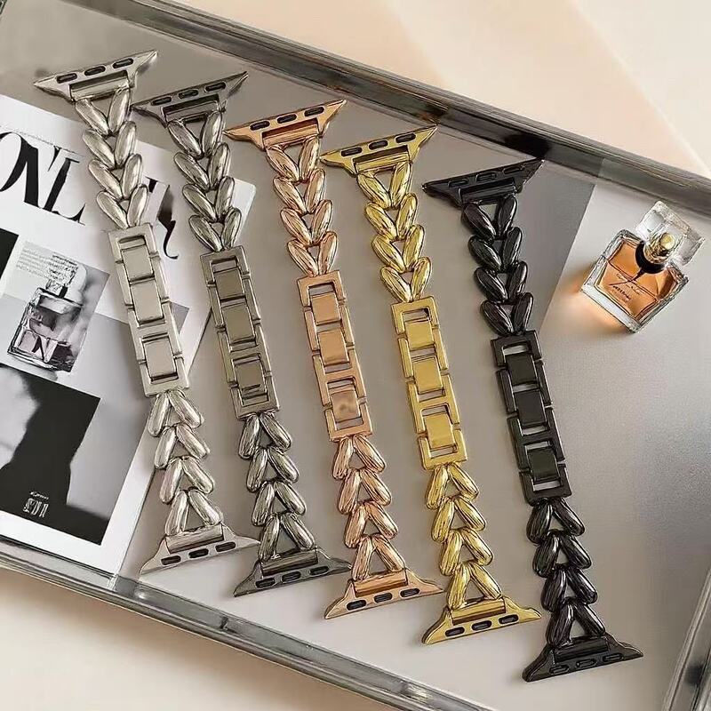 Suitable for Apple Watch Iwatch8 Hollow-Out Heart-Shaped Wheat Ear Design Apple Watch7654Se Metal Watch Band Suitable for Apple Watch Iwatch8 Hollow-Out Heart-Shaped Wheat Ear Design Apple Watch7654Se Metal Watch Band