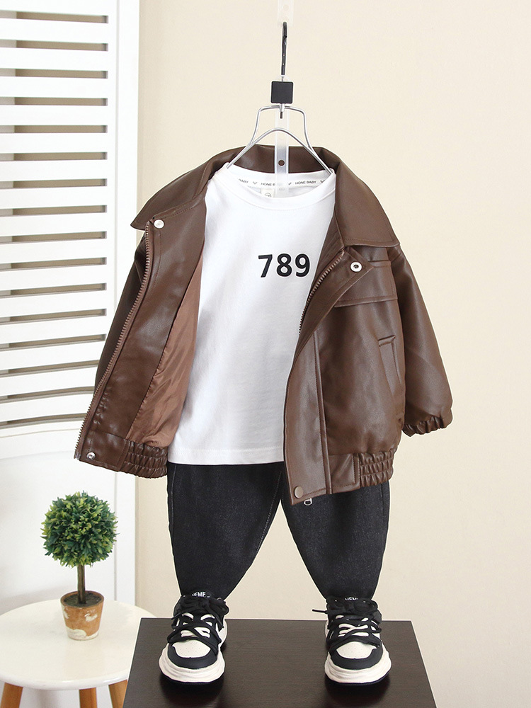Chaqueta de cuero para niños 5965, estilo primavera y otoño, chaqueta de otoño para niño, modelo nuevo 2026, top de otoño para bebé.