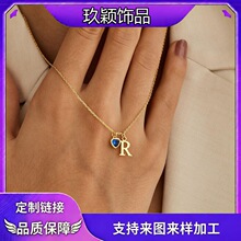 跨境欧美新品12生日石26字母项链铜百搭吊坠小众轻奢锁骨链女饰品