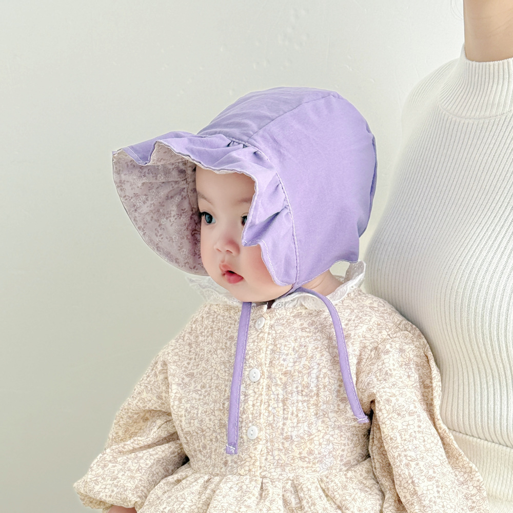 Sombrero de sol informal para niños con protección UPF 50+, de 3 meses a 1 año, doble cara para rostro y cuello, estilo coreano, estampado floral, ala ancha, resistente al viento._voghion.com