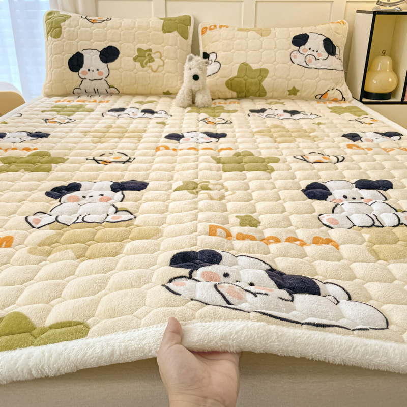Winter Milk Velvet Mattress Mattress Thickeneded Coral Velvet Bed Cover Single Bed Blanket Household Soft Cushion Warm Pad Quilt Bottom