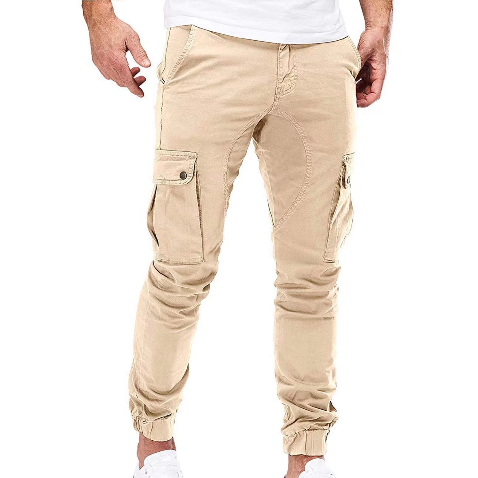 Autumn New Men's Cargo Pants Mens Overalls Multi-pockets Solid Color Pants Trousers Slim Fit Jogging_voghion.com