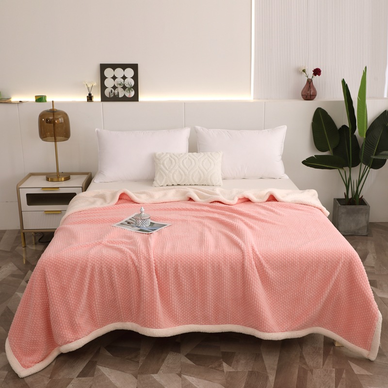 2023 Nueva Rosa Cachemira lana de cordero de color sólido multi-funcional manta doble capa engrosada Comercio exterior al por mayor