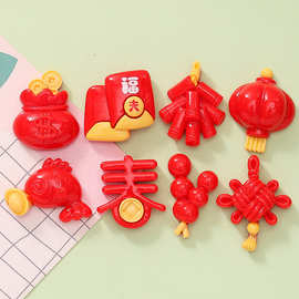 新年大红灯笼中国结福红包diy奶油胶手机壳发夹树脂鞭炮饰品配件