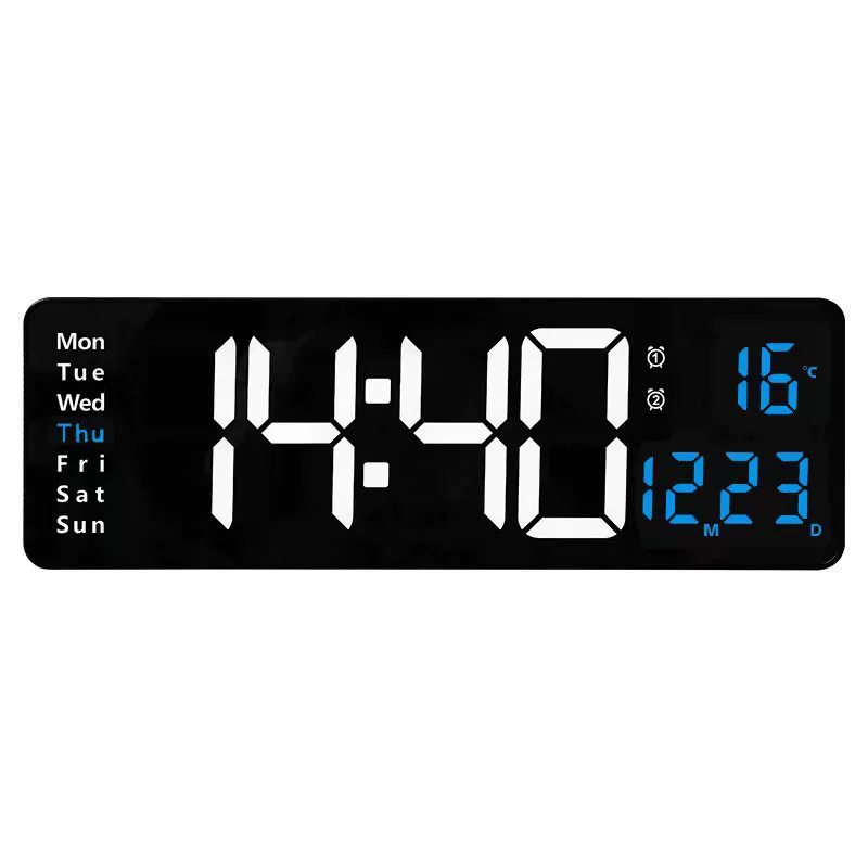LED Wall Clock 6626, 16-inch Large Screen, Temperature & Alarm, Nordic Minimal