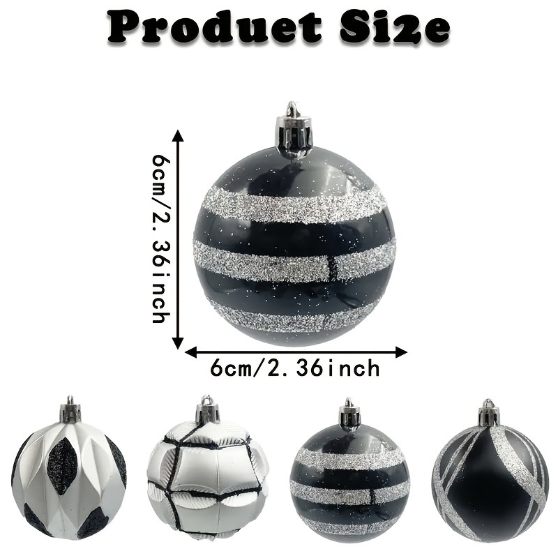 Bola de Navidad Juego de 6cm 24 Juego de oro negro en forma especial Juego de adornos de árbol de Navidad Bola de decoración de atmósfera de centro comercial de plata negra