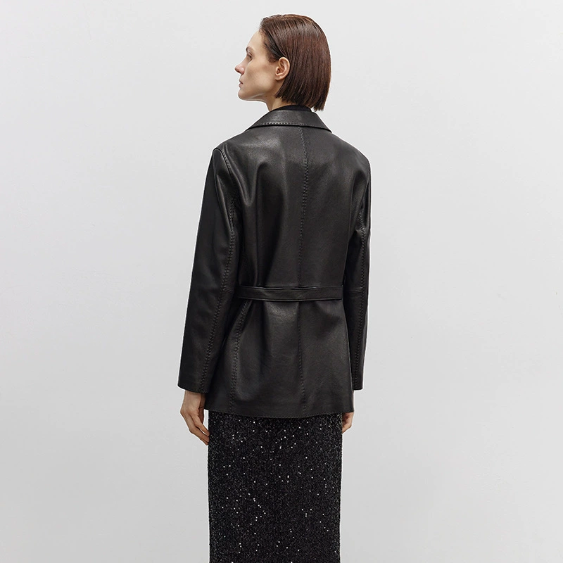 Новая весенняя женская куртка из натуральной овечьей кожи премиум-класса, средней длины, в стиле ретро, кожаный пиджак для женщин