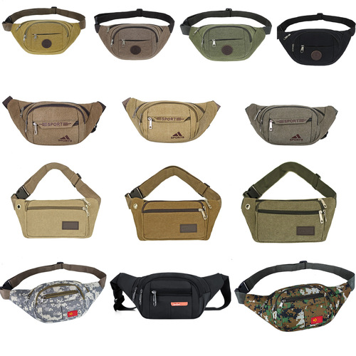 Men's Canvas Sports Waist Bag Women's Casual Fashion Large Capacity Storage Cashier Waist Bag