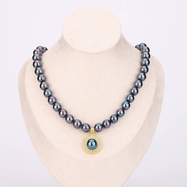 Black golden necklace from pearl, 10mm