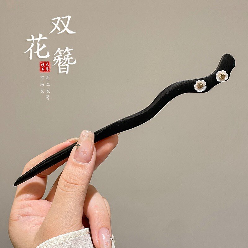 中国风韵味！国风桃木花朵发簪！新中式高级感盘发钗子气质发饰|undefined