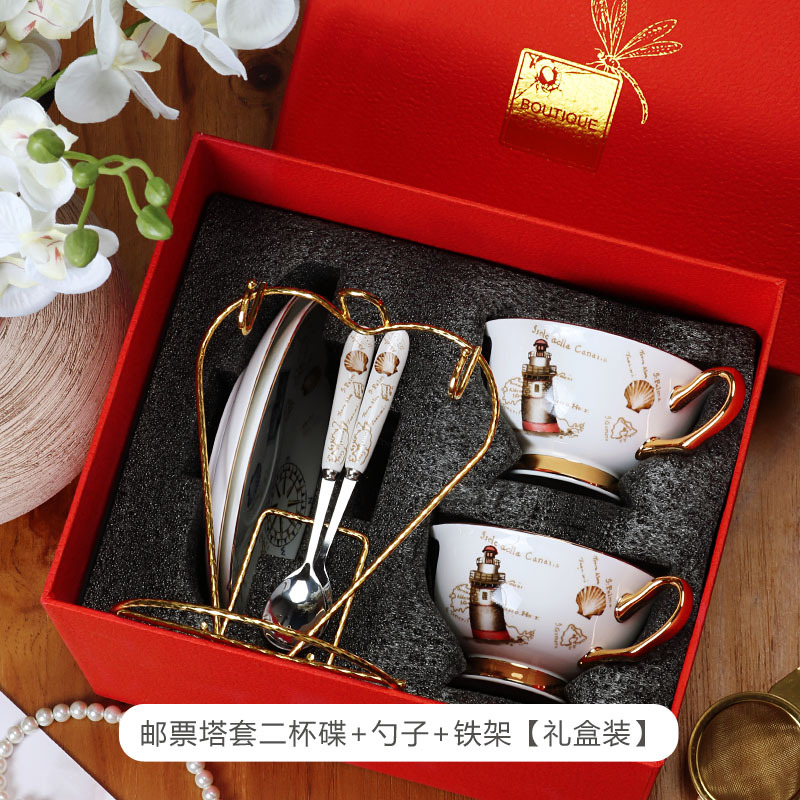 Tazas de café europeas y platos, set de té de la tarde, cerámica exquisita de alta calidad con cucharas de flores, set de tazas de té, caja de regalo