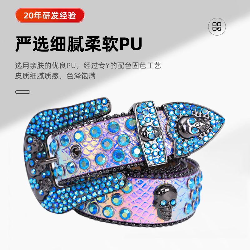 Cinturón de cabeza fantasma de diamantes de imitación Explosión transfronteriza Calavera de diamantes de imitación Cinturón de estilo punk