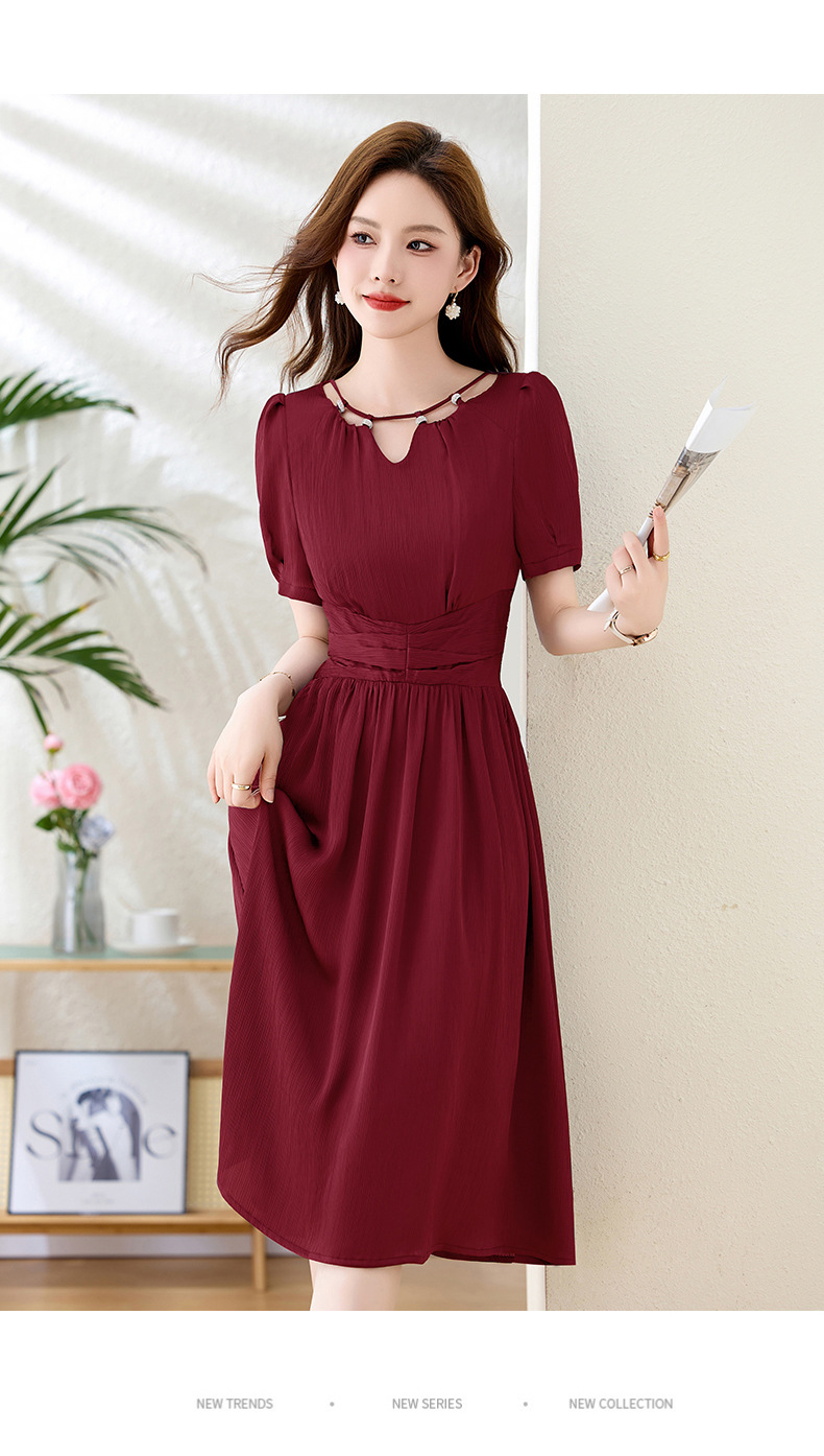 Váy midi mùa hè thời trang sang trọng, thiết kế thon eo, dáng dài vừa phải JX3320 — Màu đỏ rượu, Màu tím chi tiết 23