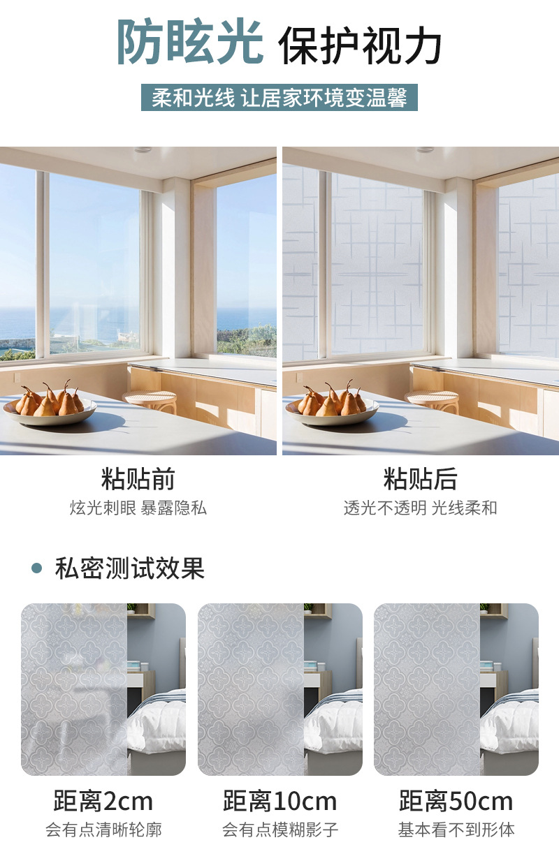 Wholesale Frosted Glass Film Static Cling Adhesive-Free Glass Stickers Bathroom Door Window Decoration Frosted Privacy Stickers