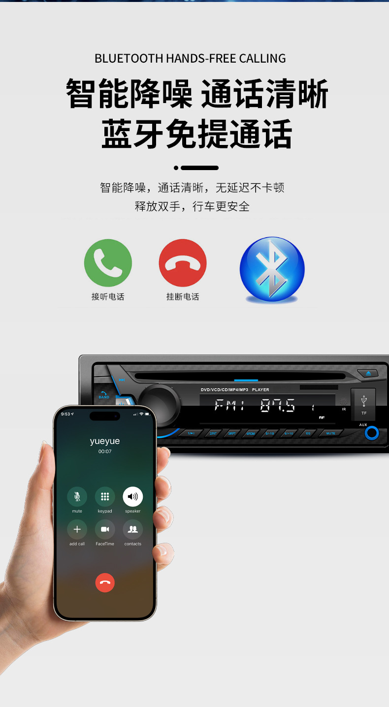Global Universal Car Cd/Dvd Player Mp3 Bluetooth Radio High Power Optional Hdmi/Cprm Function