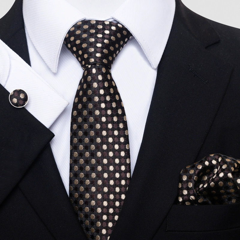 Ready stock solid color polka dot plaid tie wholesale solid color men's tie tie cufflinks pocket square set 8cm