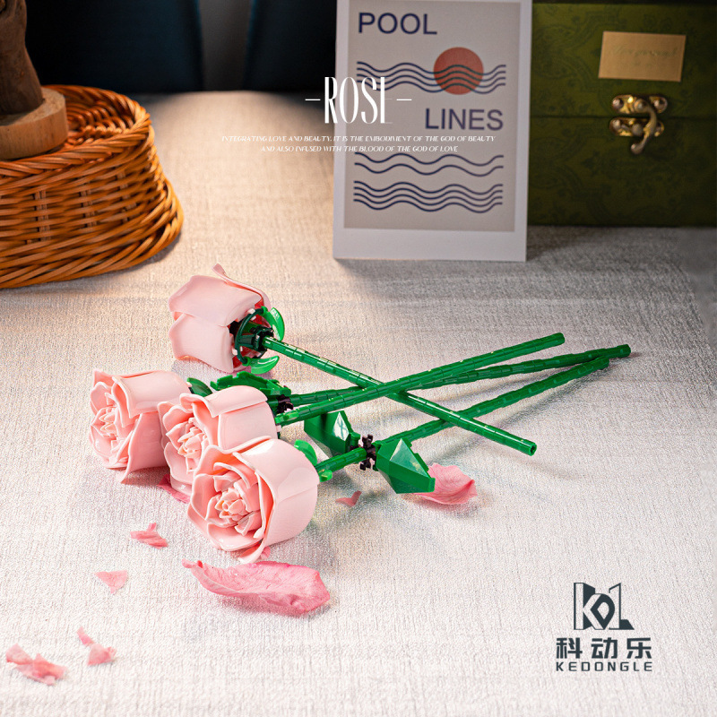 Compatible transfronterizo rosa imortalidad ramo de flores de bloques altos Día de San Valentín Día de los maestros Juguetes de ensamblaje de puzzle hechos a mano