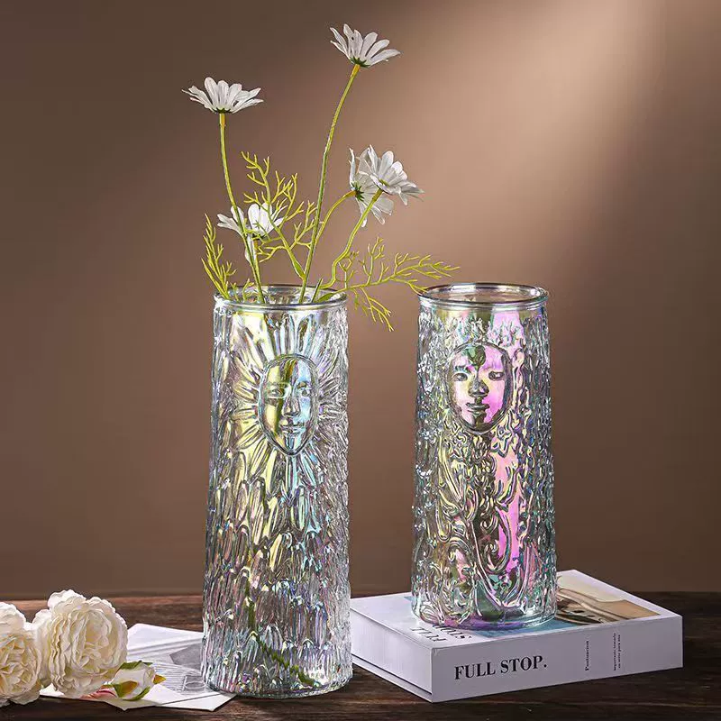 Интернет-знаменитость, рельефная резная прозрачная стеклянная ваза в стиле ретро, ​​декоративные украшения, домашняя гидропонная цветочная композиция, сушеная ваза