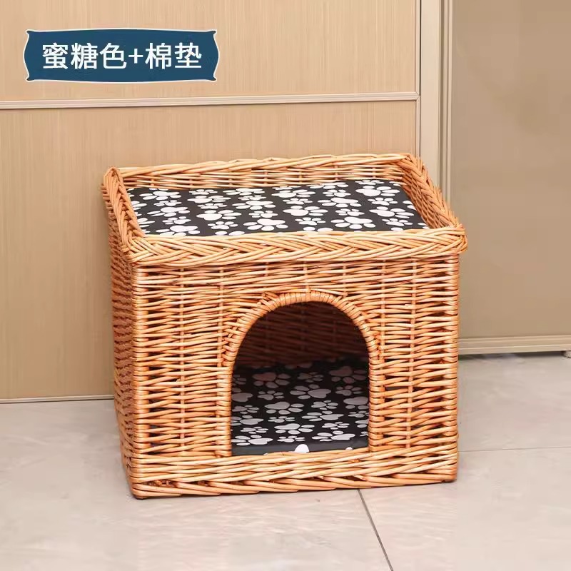 Nido de gato de tejido de sauce VIP Teddy Bear pequeño perro de cuatro estaciones general desmontable y lavable perro de tejido de caña multicapa perro de mascotas