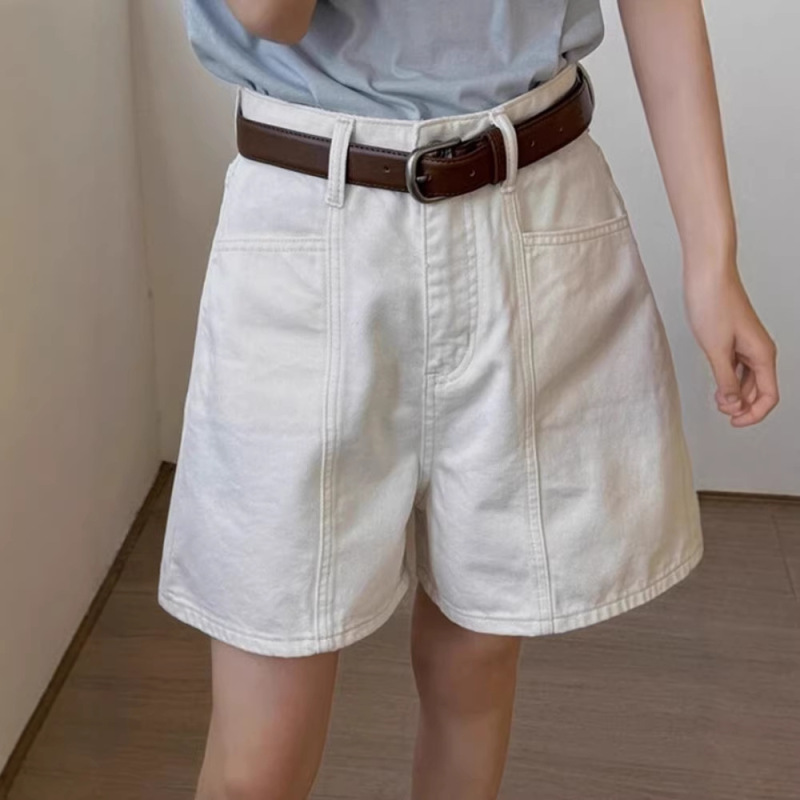 White High-Waisted Straight-Leg Denim Shorts for Women, Summer Plus-Size, Slimming, Loose, Casual A-Line Wide-Leg Hot Pants