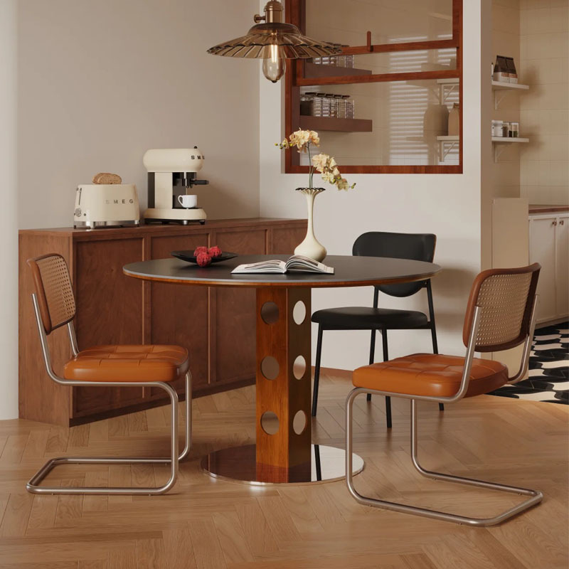 Middle Ancient Style Solid Wood Round Table Foldable and Transformed into Rectangular Functional Dining Table Household Small Apartment Rock Board Table