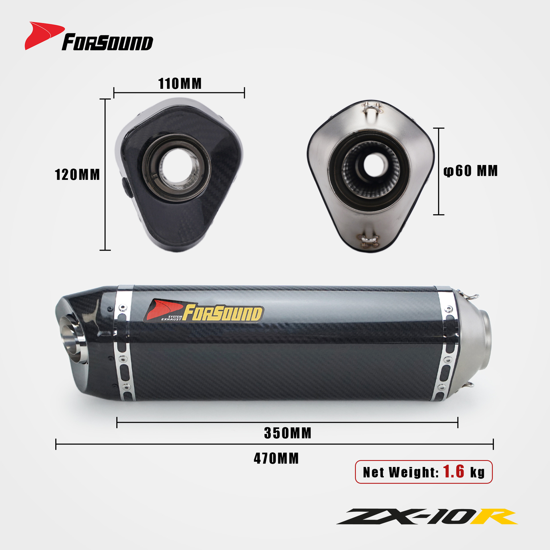 KAWASAKI ZX-10R Big Bull modified exhaust mid and tail section, Grav's titanium alloy stainless steel carbon