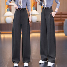 毛呢贝斯裤压褶弯刀裤女2026秋冬加厚新款高腰显瘦宽松休闲直筒裤
