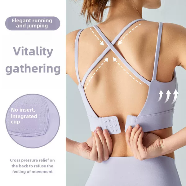 Thin Strap Integrated Fixed Cup Sports Bra, Medium Strength Beauty Back Camisole Bra, Yoga Top Tank Top
