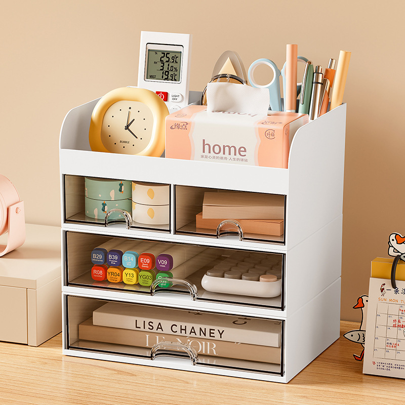 Cajón transparente de escritorio caja de almacenamiento de gran capacidad papelería de oficina niños estudiante caja de cajón de almacenamiento especial